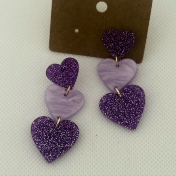 Unbranded Jewelry - Purple Acrylic Heart Drop Earrings – Glitter & Marble Mix – NWT